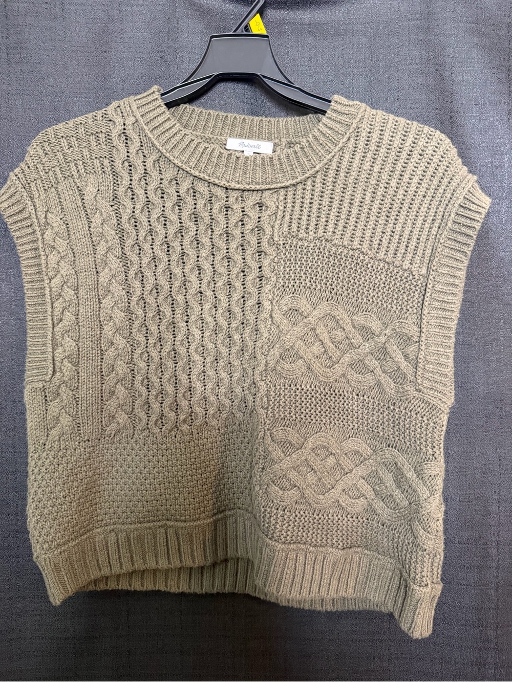 Madewell Army Green Cable Knit Sleeveless Crewneck Vest
